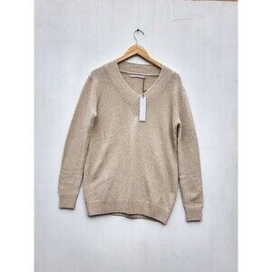 One Grey Day Women's Beige Long Knit Oversized V Neck Cotton Wool Sweater Sz XS